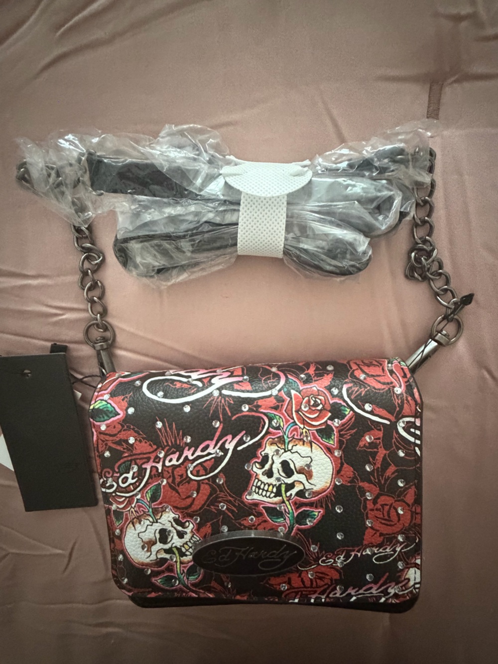 Ed Hardy Crossbody Wallet on Chain WOC NWT